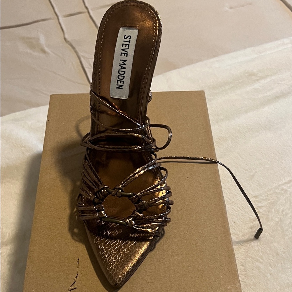 Steve Madden Metallic Bronze Strappy Pointed Toe Heels